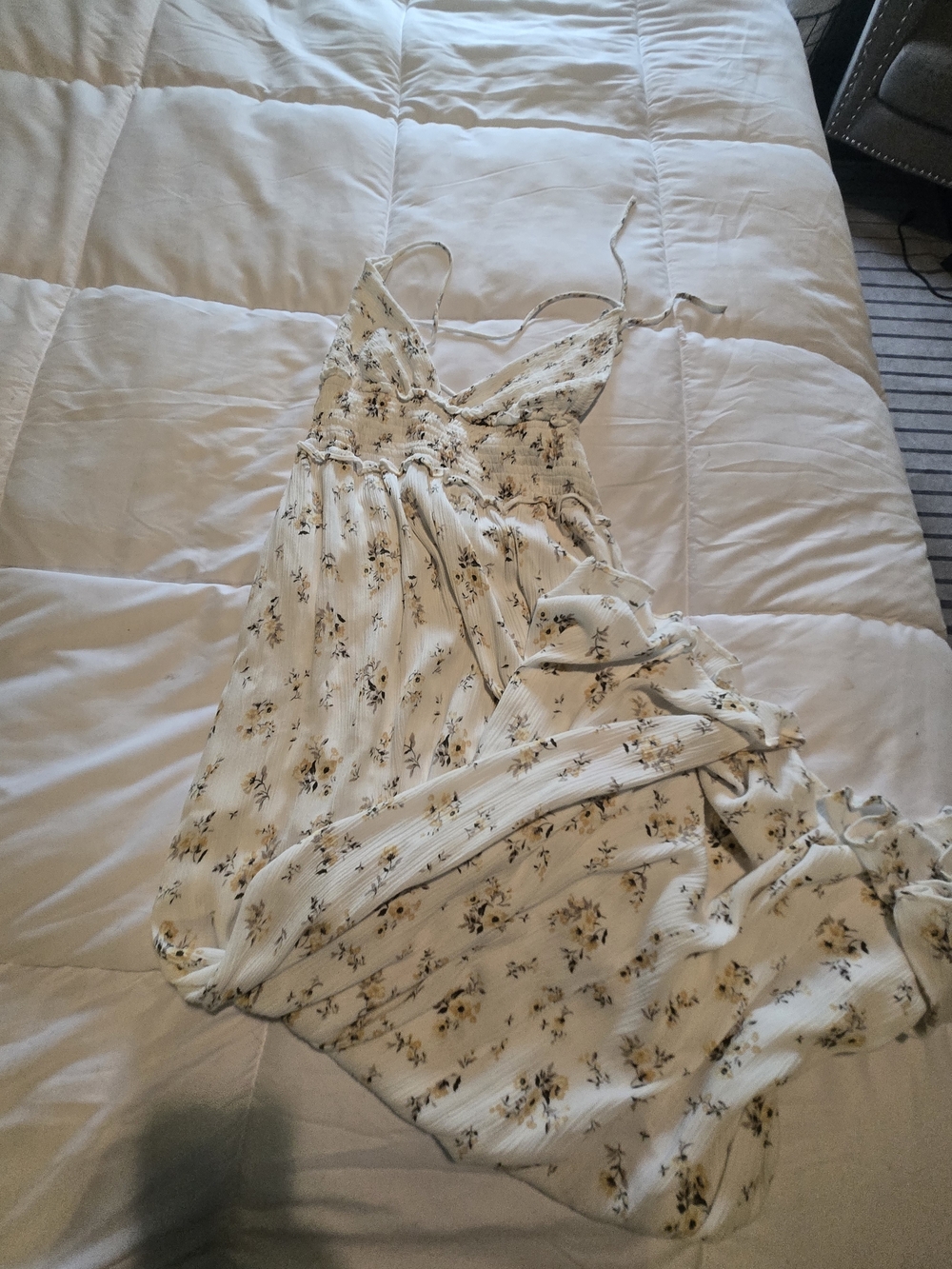 Cream Floral Maxi Dress with Spaghetti Straps